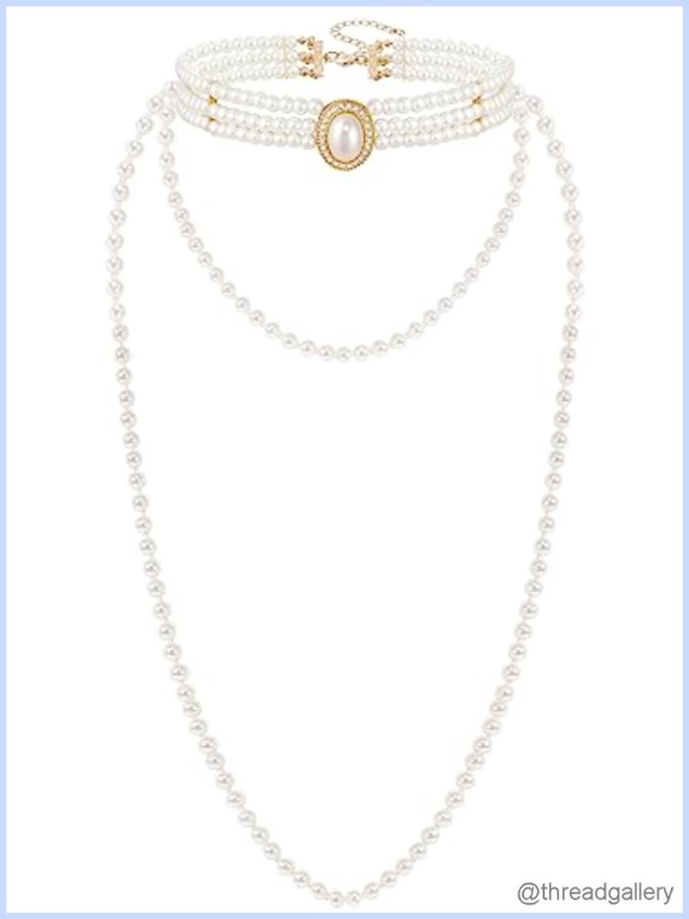 Long Faux Pearl Necklace Set with Choker, Imitation Pearl & Crystal, 59in